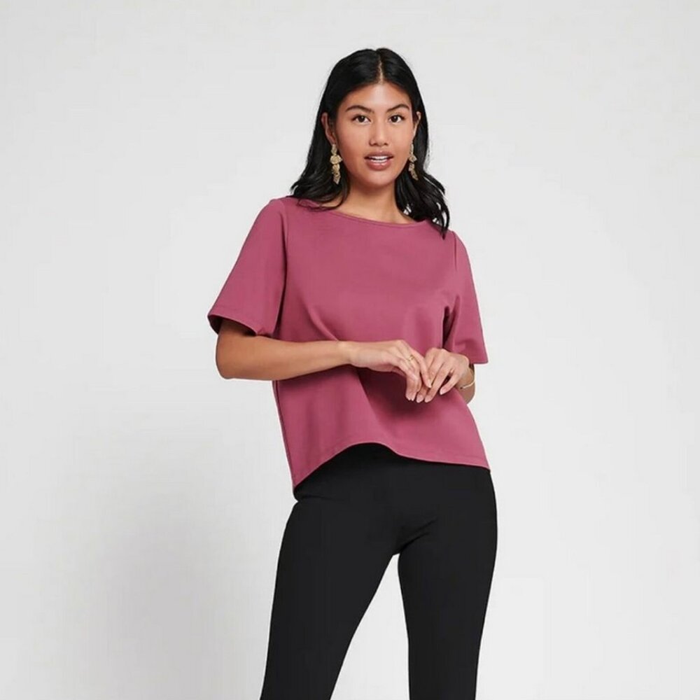 Betabrand XL Mauve Boxy Hi Low Short Sleeve Tee TShirt Yoga Athletic Sport
